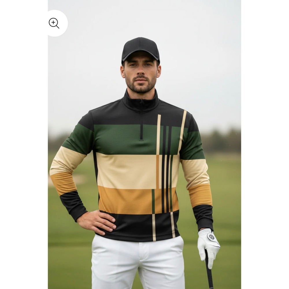 Acegolfs Hyper-prep Mens Golf Shirt Quarterzip UPF50+ Black Green Tan Small NWT